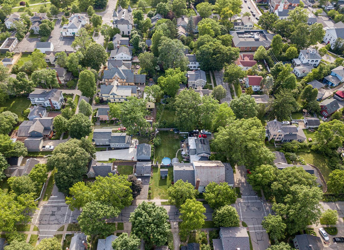 Madison, OH - Aerial View of Residential Houses and Lush Trees in Hudson, Ohio